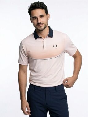 Under Armour Men’s Pink Gradient Polo with Navy Collar